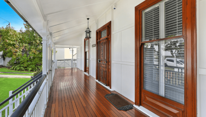 An image of a wooden deck to demonstrate how to clean a deck before staining.