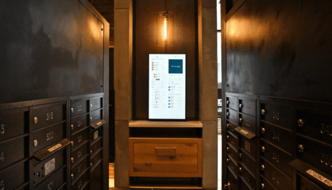 A mailroom inside of a co-op.