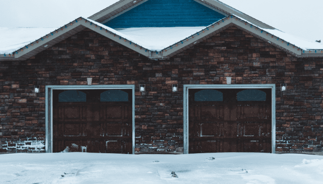 Garage doors that need to be cleaned.