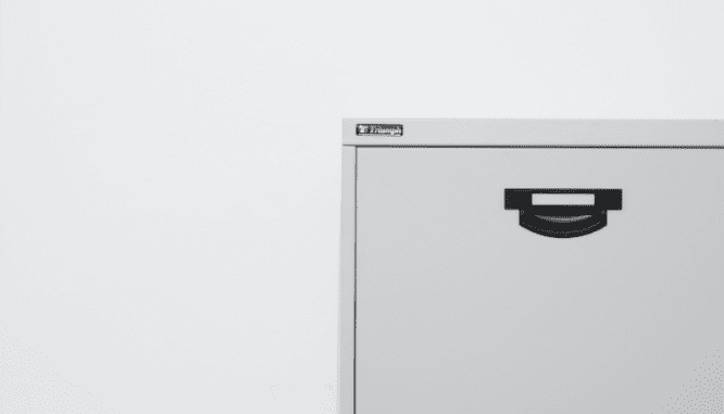 A file cabinet used to hold title documents for a mortgage loan.