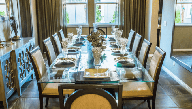 A dining room that is the next room to pack for moving.