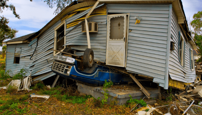 A house without home insurance that was damaged by a