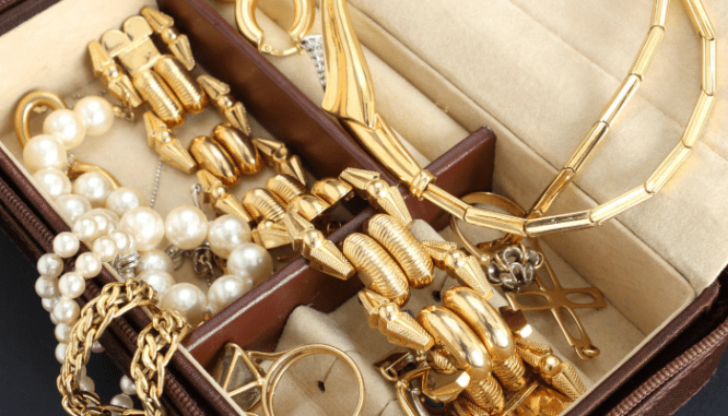A jewelry box, which is a good way to pack necklaces for moving.