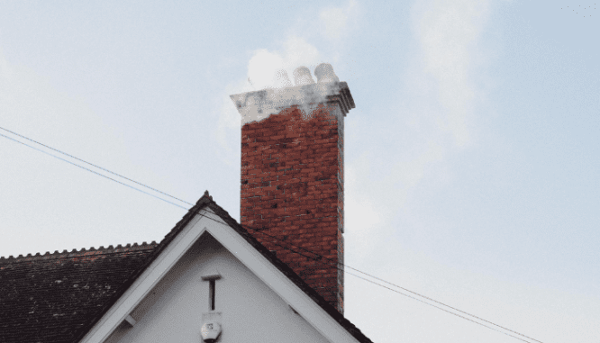 A chimney, which will be part of a fireplace inspection.