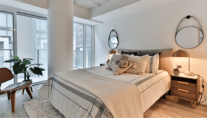 A bedroom in an apartment that is ready to sell.