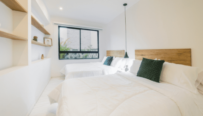 Two beds that were unpacked first which makes moving easier.