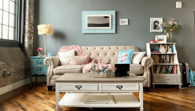 A multipurpose room that is being packed first because it makes moving easier.