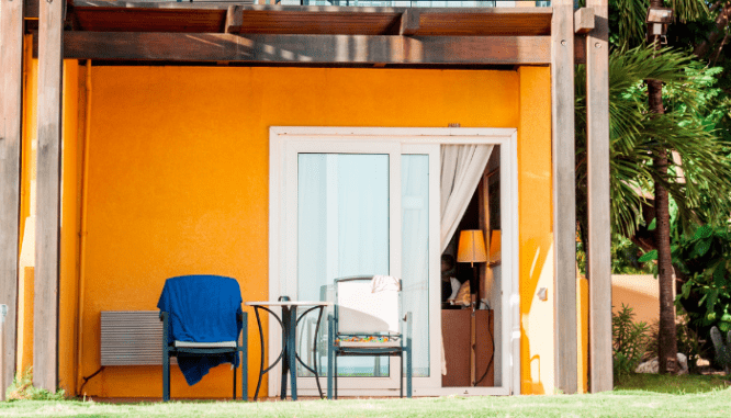 A patio at a property that has a value assessment.