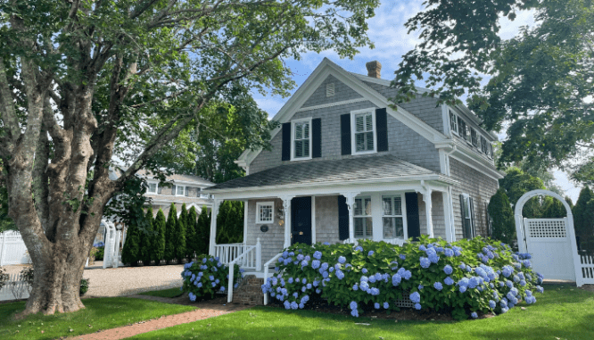 A house in summer, which might be a good time of year to sell.