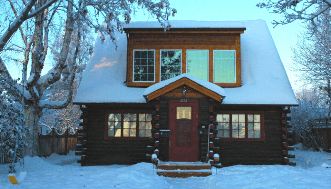 A house in winter, which may not be one of the best times of year to sell.