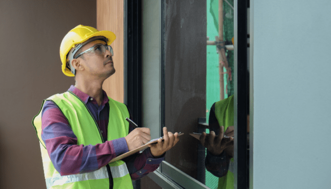 A person inspecting a home for asbestos.