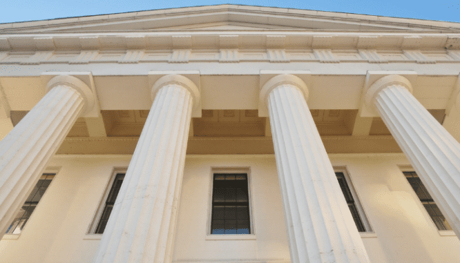 A courthouse, where you might find out if you can empty a house before probate.