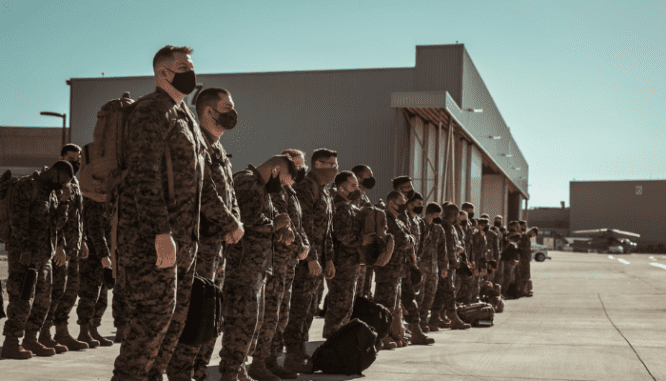 A group of people in the military that are going to buy a house.