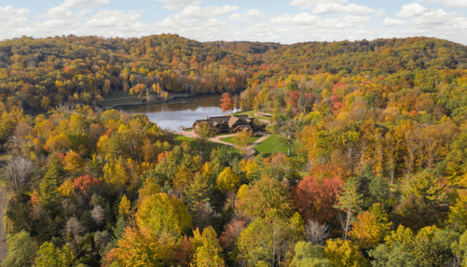An aerial shot of a celebrity luxury home.
