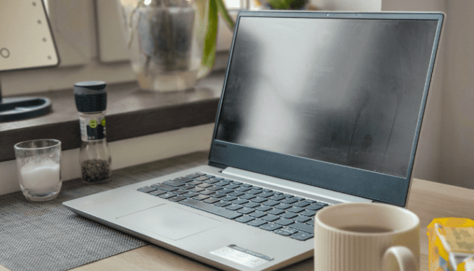 A computer used to find down payment assistance in North Carolina.
