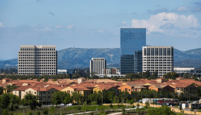 A view of houses and office buildings in one of the fastest growing cities in California.