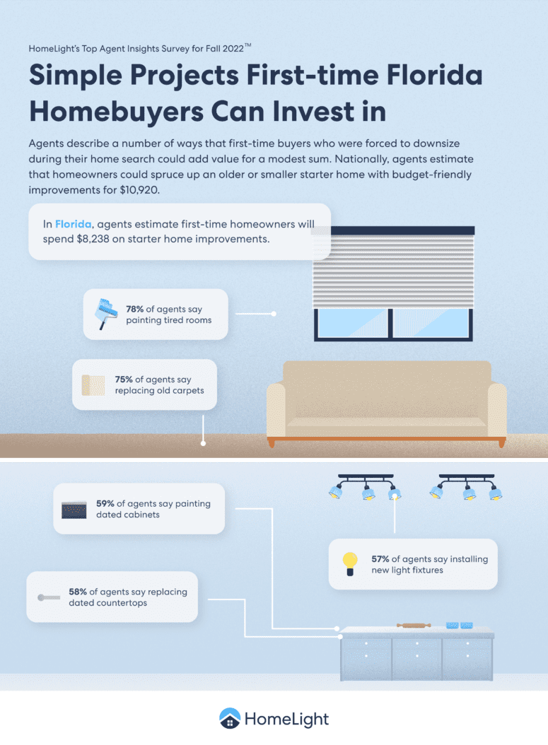 A HomeLight infographic about simple projects that can be done after buying a house in Florida.