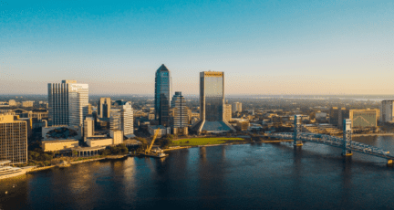 An aerial view of Jacksonville, where you can sell your house to a We Buy Houses company.