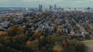 Aerial view of a neighborhood in Akron where you have the option to sell your home fast to a we buy houses company