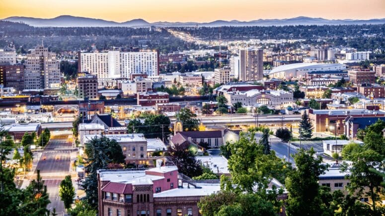Aerial view of Spokane, where homeowners have the option to sell their home to a we buy houses company