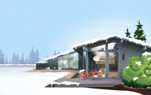 illustration of a single-family home in the snow