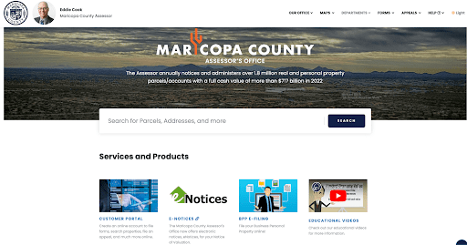 An image of Maricopa County Assessor's Office's website
