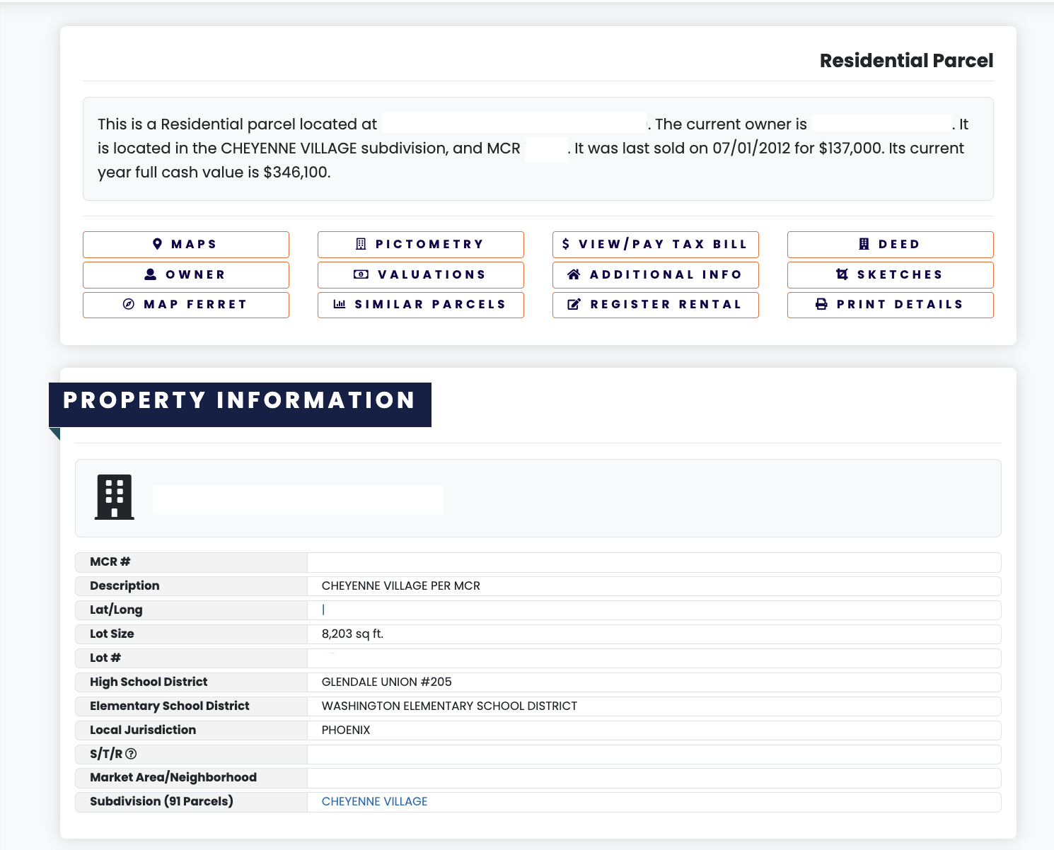 Residential parcel page