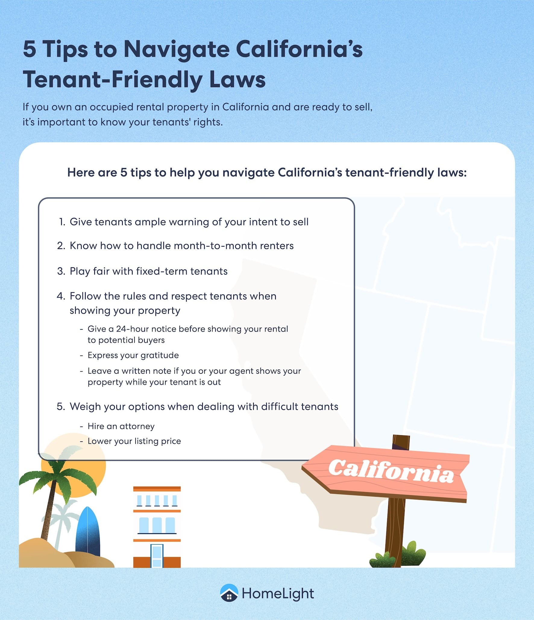 5 Tips to Navigate California's Tenant-Friendly Laws infographic by HomeLight