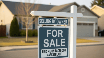 A for sale sign stating that the house is for sale on facebook marketplace