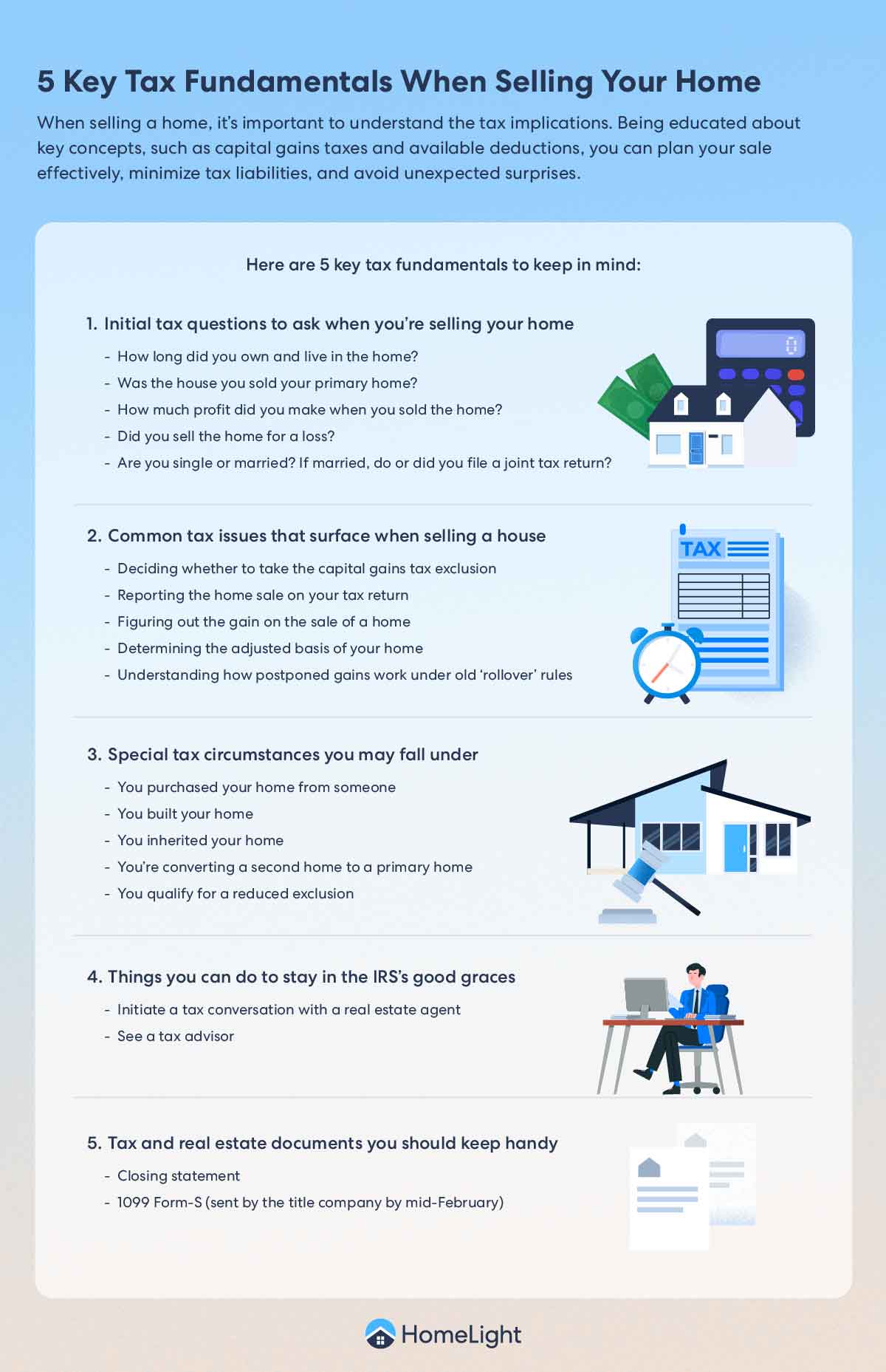 An infographic on the 5 key tax fundamentals when selling your home