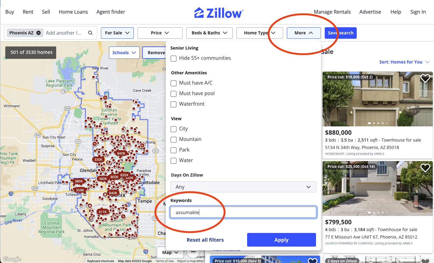 A screenshot of Zillow site, which you can use to find different loan types