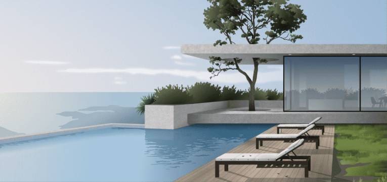 Illustration of home with pool and deck